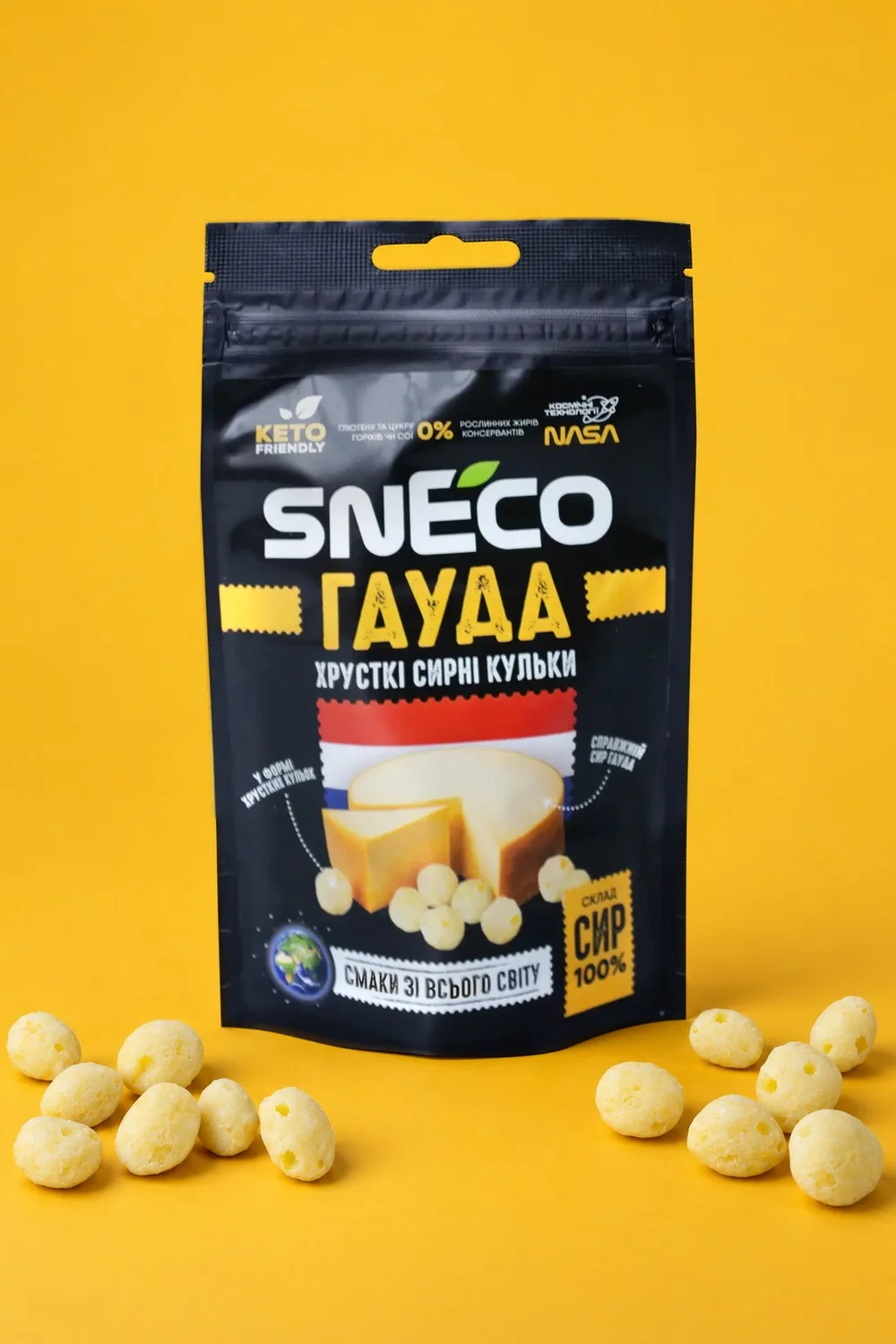 Сир сушений snEco "Гауда", 14г: упаковка і продукт