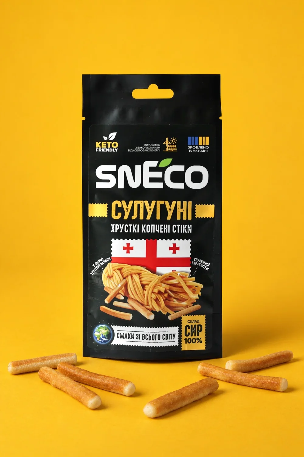 Сир сушений snEco "Сулугуні", 14г: упаковка і продукт