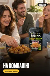 Сир сушений мікс snEco "Чеддер+Мигдаль", 20г: на компанію
