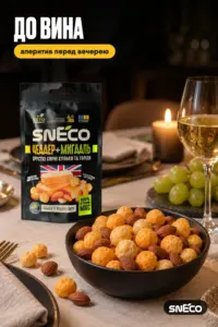 Сир сушений мікс snEco "Чеддер+Мигдаль", 20г: до вина