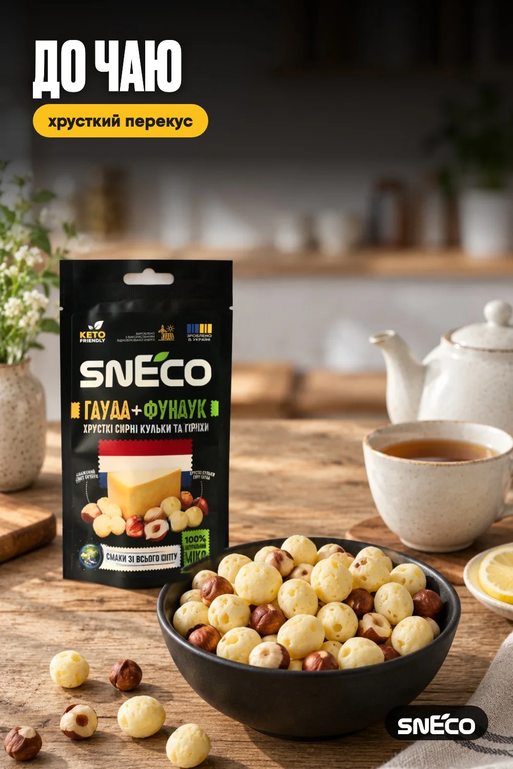 Сир сушений мікс snEco "Гауда+Фундук", 20г: до чаю