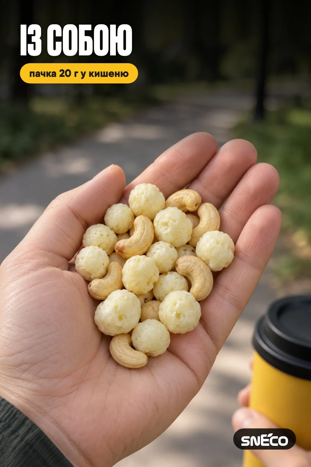 Сир сушений мікс snEco "Моцарелла+Кеш'ю", 20г: із собою