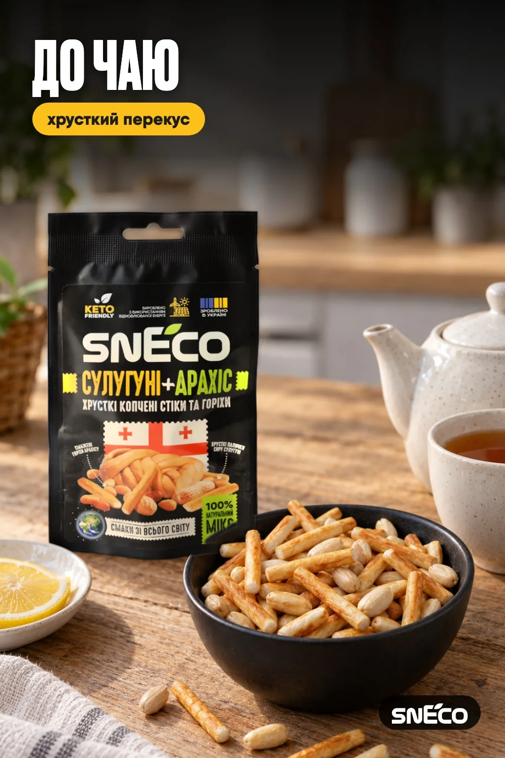Сир сушений мікс snEco "Сулугуні+Арахіс", 20г: до чаю