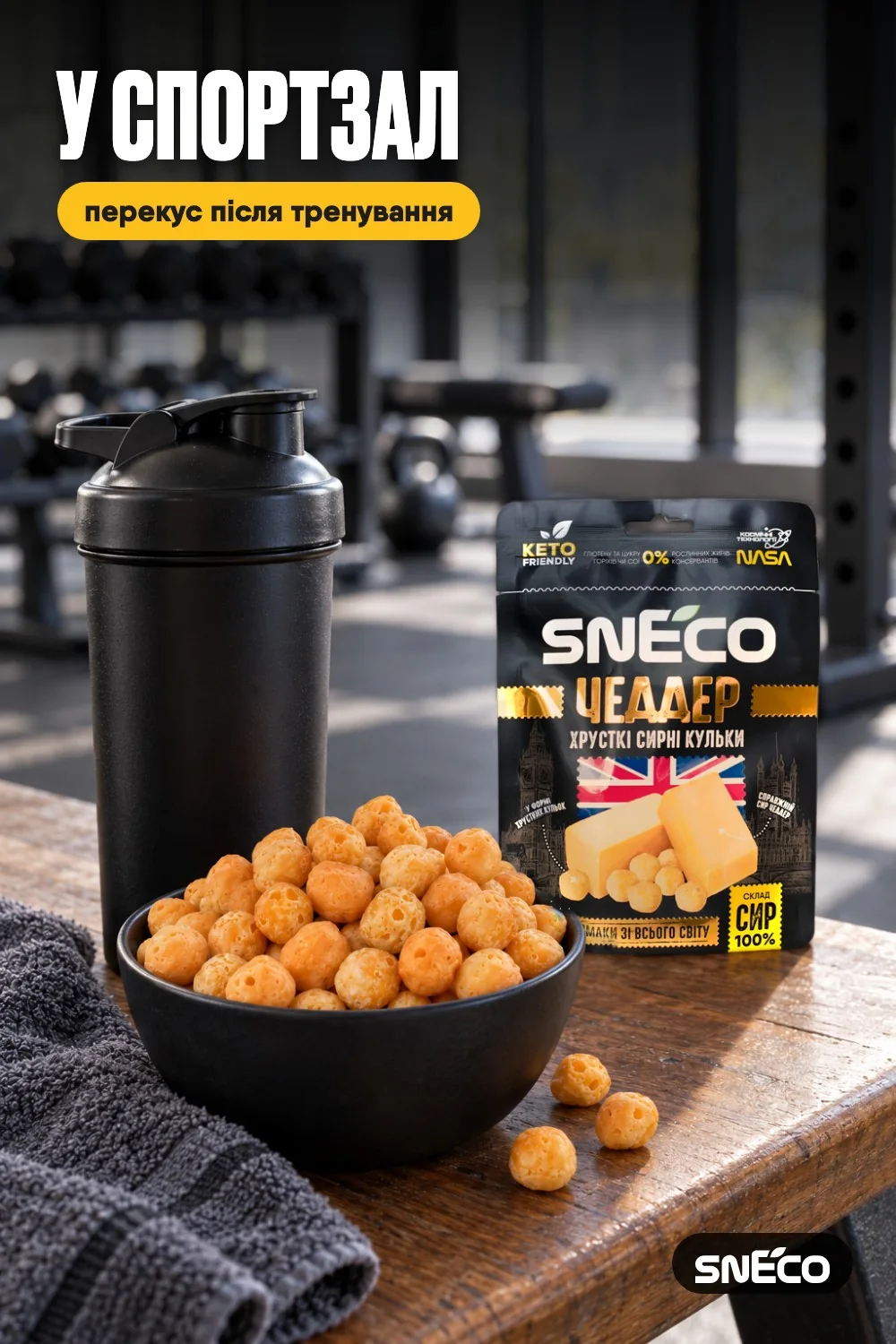 Сир сушений snEco "Чеддер", 28г 17 Сир сушений snEco "Чеддер", 28г: у спортзал