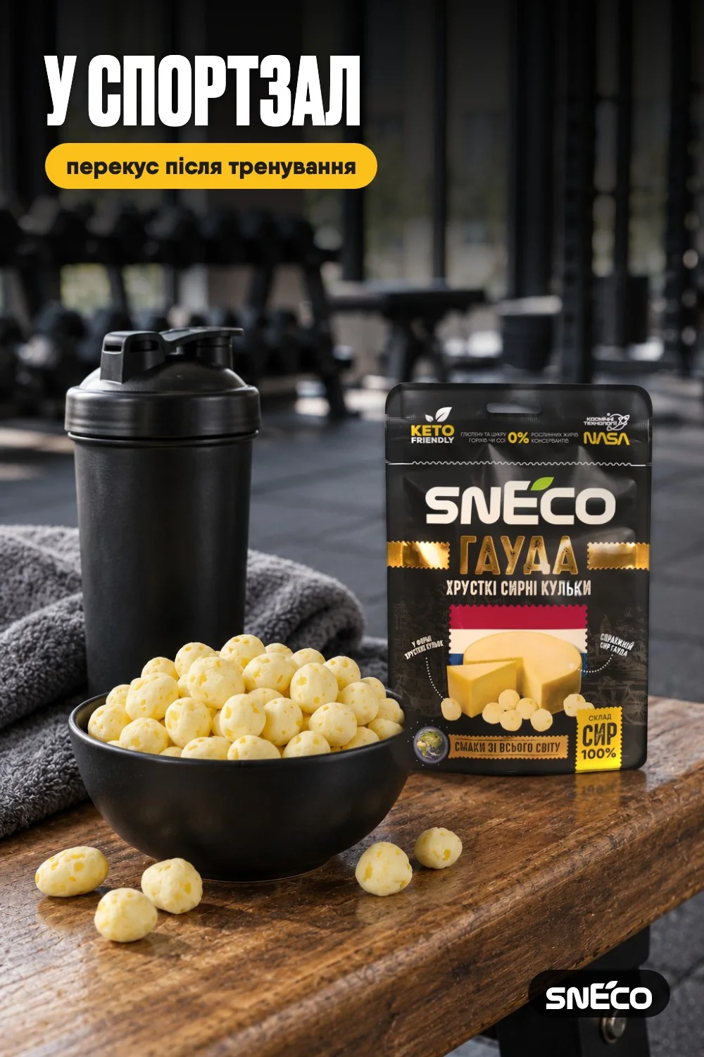 Сир сушений snEco "Гауда", 28г 17 Сир сушений snEco "Гауда", 28г: у спортзал