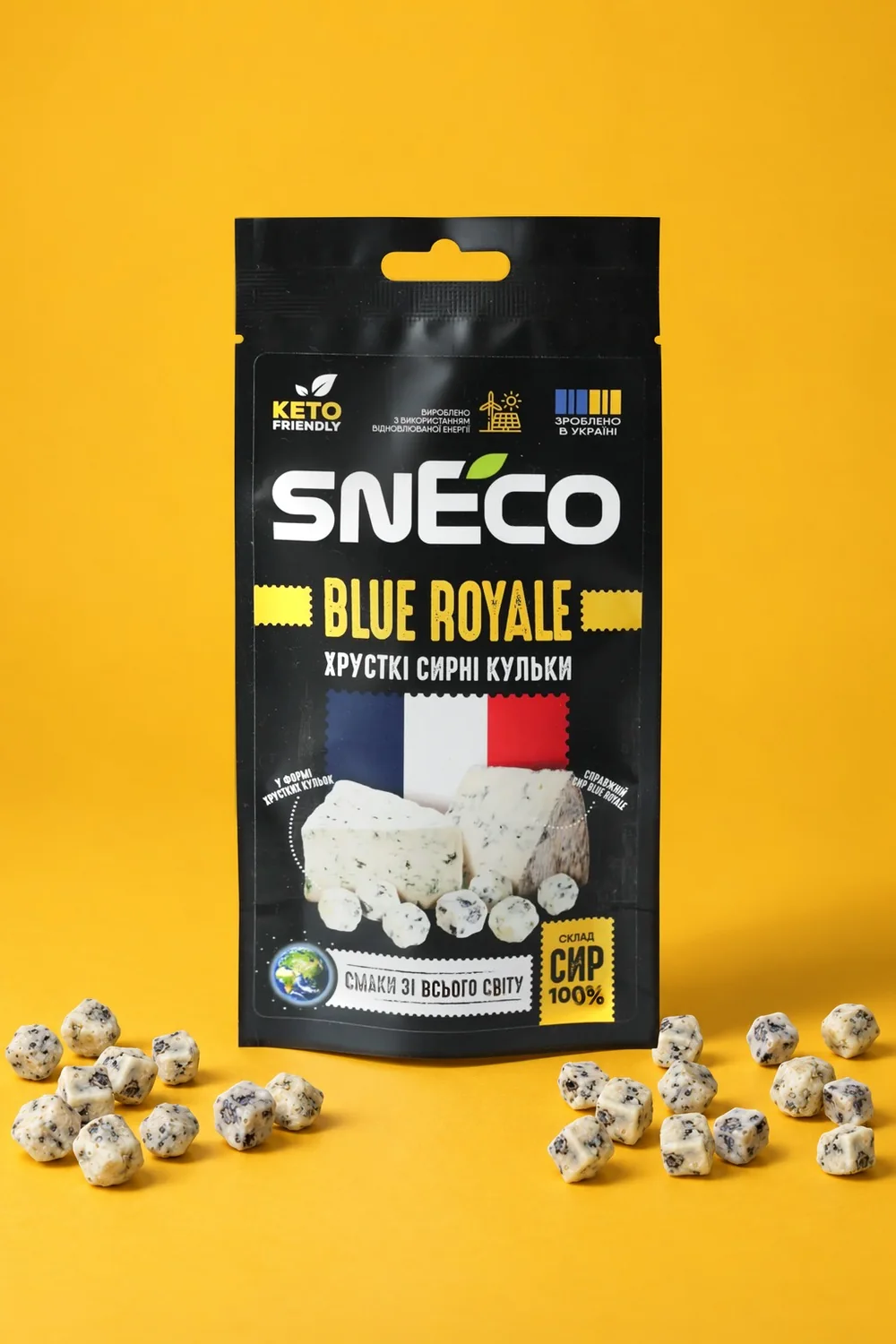 Сир сушений snEco "Blue Royale", 14г: упаковка і продукт