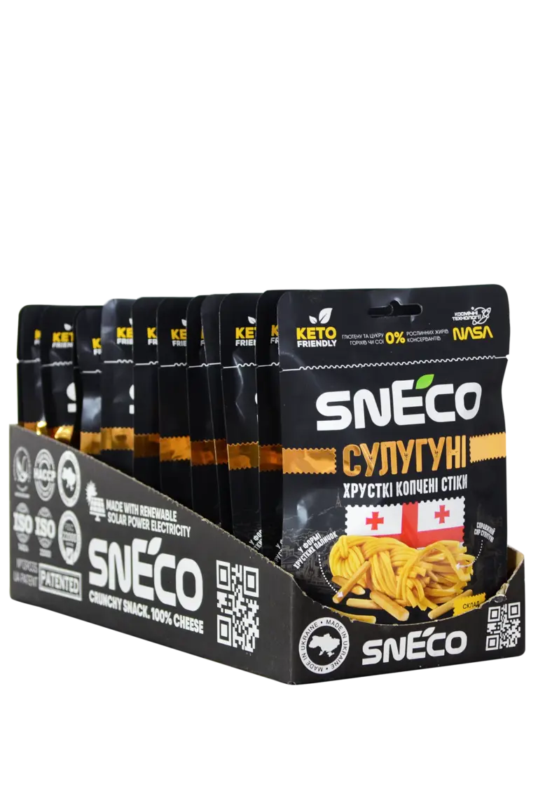 Сир сушений snEco "Сулугуні", 28г (15 упаковок) / Короб фірмовий ShowBox