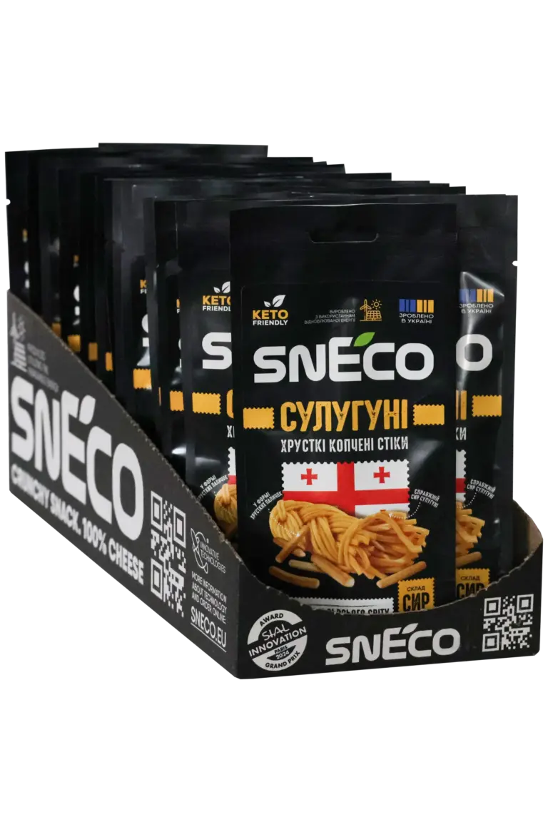 Сир сушений snEco "Сулугуні", 14г (25 упаковок) / Короб фірмовий ShowBox
