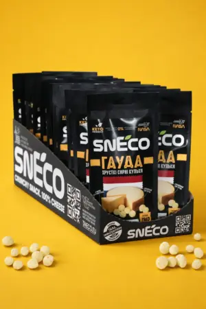 Сир сушений snEco "Гауда", 14г (25 упаковок) / Короб фірмовий ShowBox
