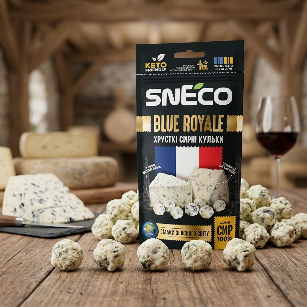 Balenie snEco Blue Royale a chrumkavé syrové guľôčky s modrou plesňou